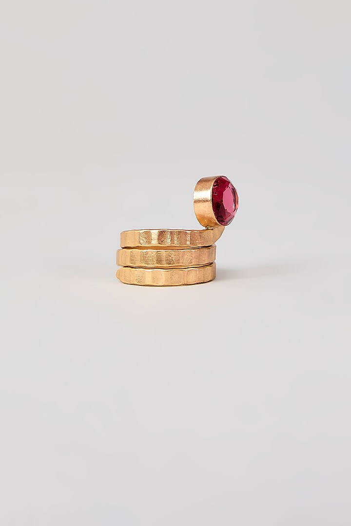 Gold Finish Ruby Gemstone Adjustable Ring by Johori at Pernia's Pop Up Shop
