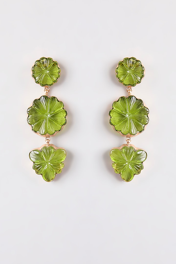 Gold Finish Green Stone Dangler Earrings by Johori at Pernia's Pop Up Shop