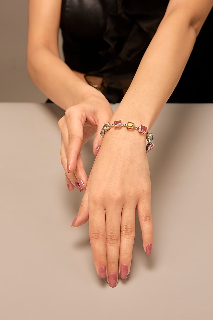 Gold Finish Multi-Colored Crystal Bracelet by Johori at Pernia's Pop Up Shop