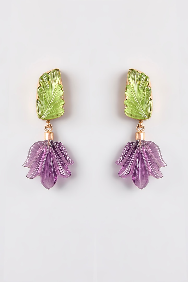 Gold Finish Purple Stone Dangler Earrings by Johori at Pernia's Pop Up Shop