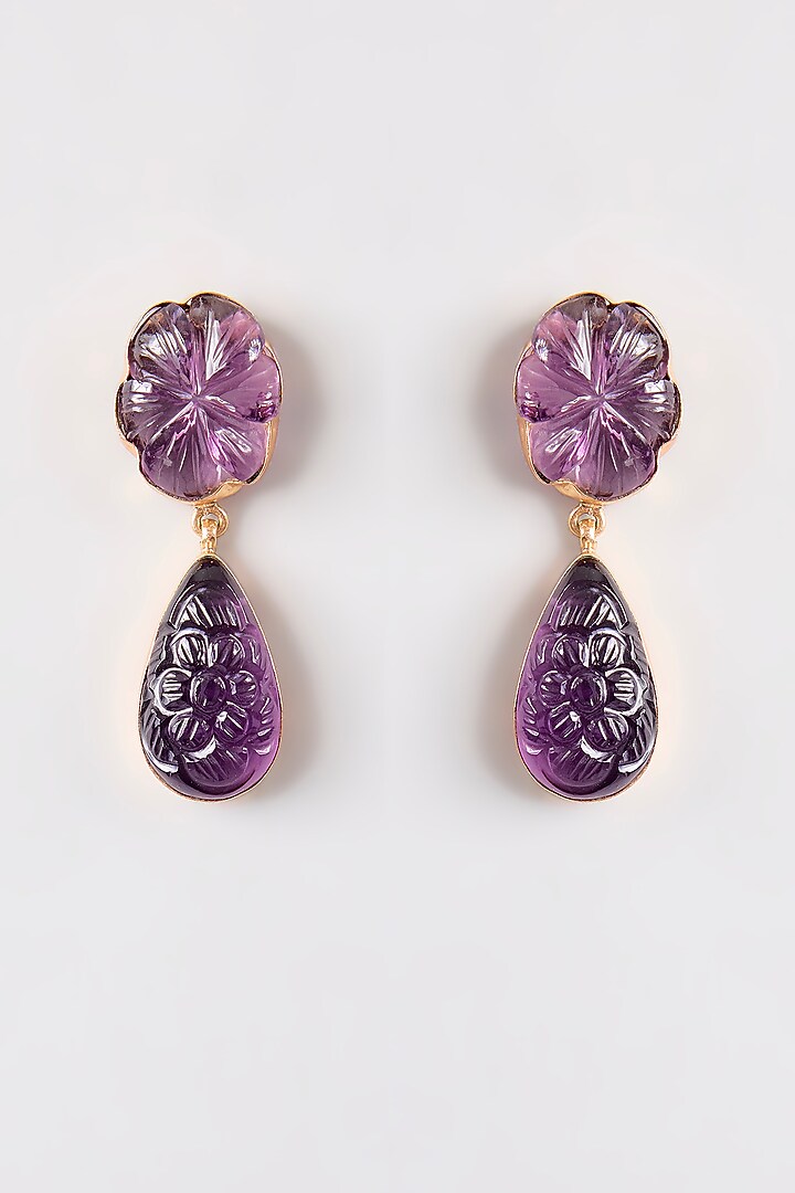 Gold Finish Purple Stone Dangler Earrings by Johori at Pernia's Pop Up Shop