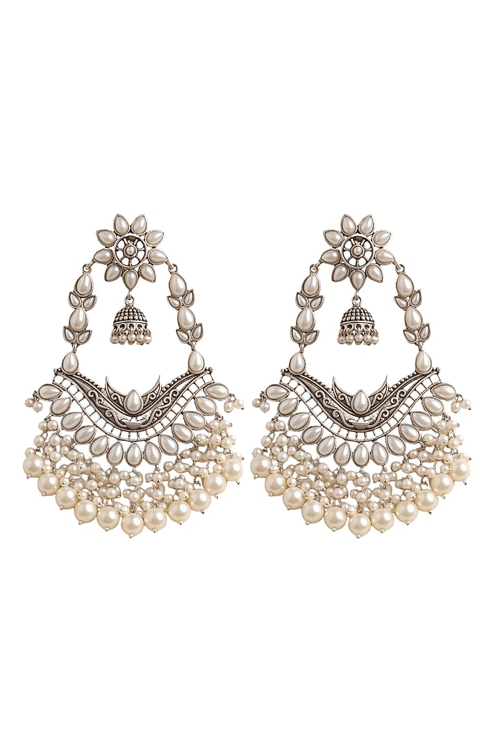 Oxidised Silver Finish Pearl Beaded Dangler Earrings by Johori at Pernia's Pop Up Shop