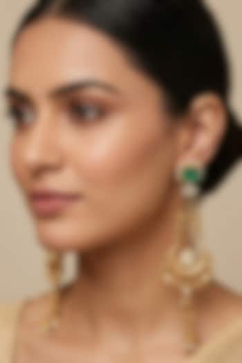 Gold Finish Kundan Polki & Green Stone Dangler Earrings by Johori at Pernia's Pop Up Shop