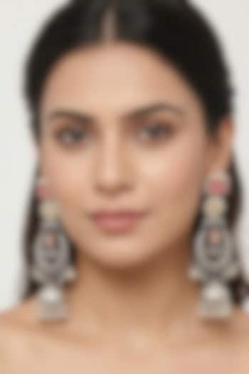Oxidised Silver Finish Pink Stone & Pearl Jhumka Earrings by Johori at Pernia's Pop Up Shop