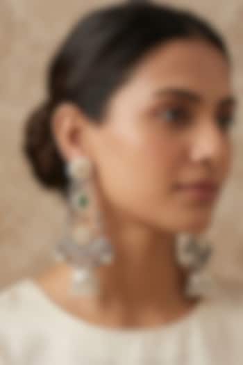 Oxidised Silver Finish Green Stone & Pearl Jhumka Earrings by Johori at Pernia's Pop Up Shop