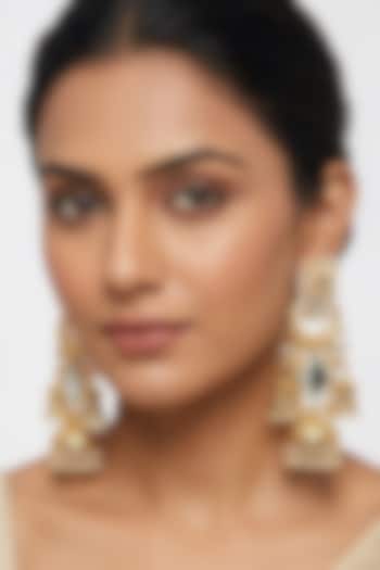 Gold Finish Mirror Stone & Pearl Jhumka Earrings by Johori at Pernia's Pop Up Shop