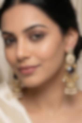 Gold Finish Purple Stone & Pearl Jhumka Earrings by Johori at Pernia's Pop Up Shop