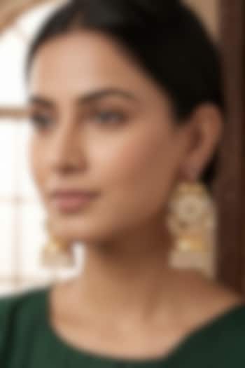 Gold Finish Ruby Stone & Pearl Jhumka Earrings by Johori at Pernia's Pop Up Shop