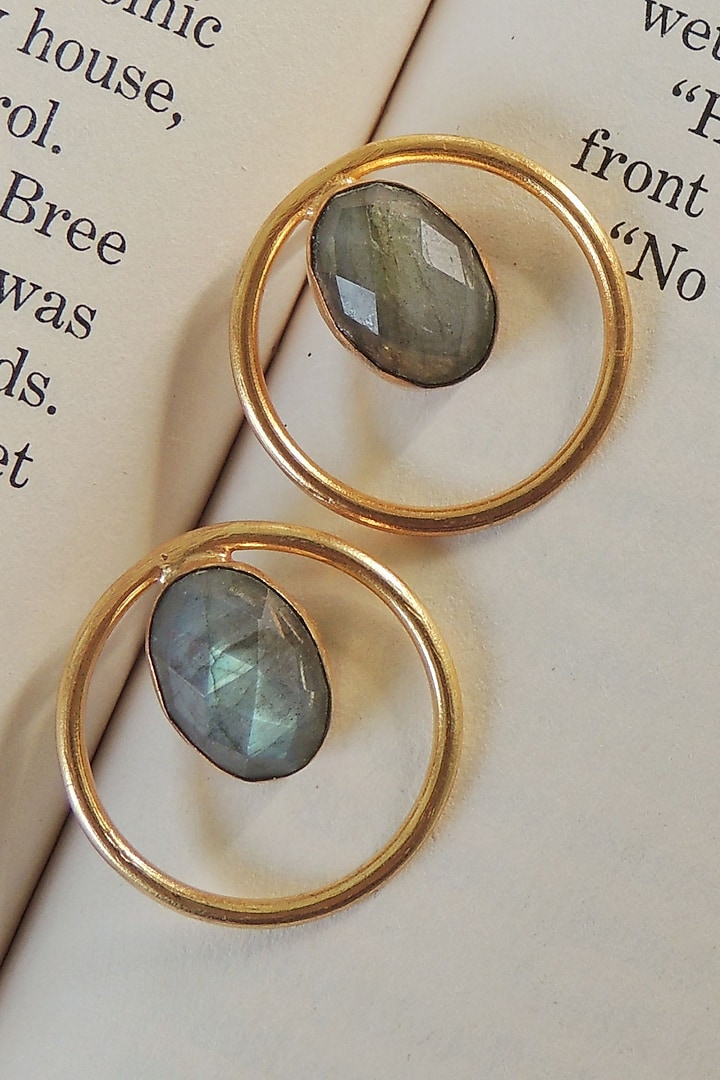 Gold Finish Natural Stone Stud Earrings by Johori at Pernia's Pop Up Shop