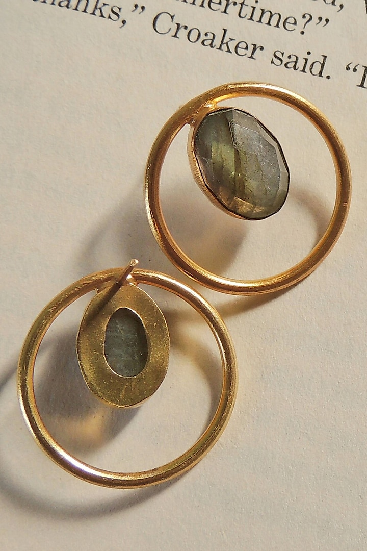 Gold Finish Natural Stone Stud Earrings by Johori at Pernia's Pop Up Shop