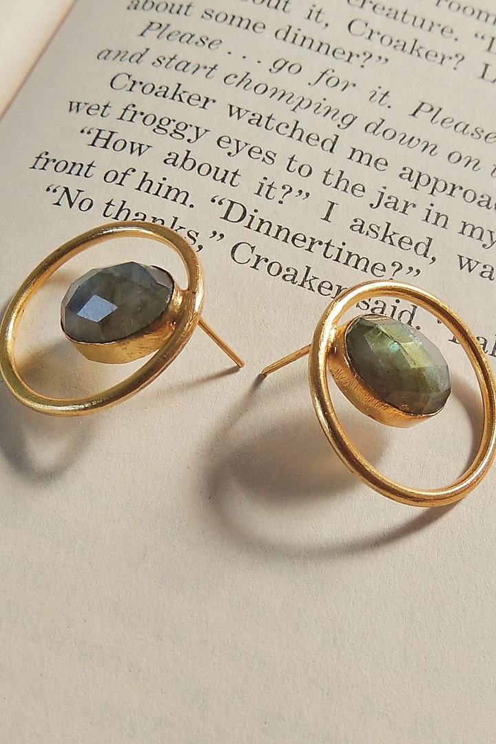 Gold Finish Natural Stone Stud Earrings by Johori at Pernia's Pop Up Shop