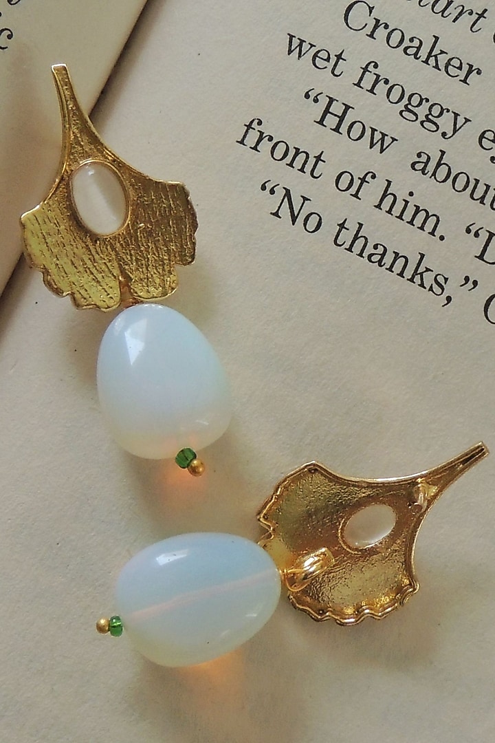 Gold Finish Synthetic Stone Handmade Stud Earrings by Johori at Pernia's Pop Up Shop