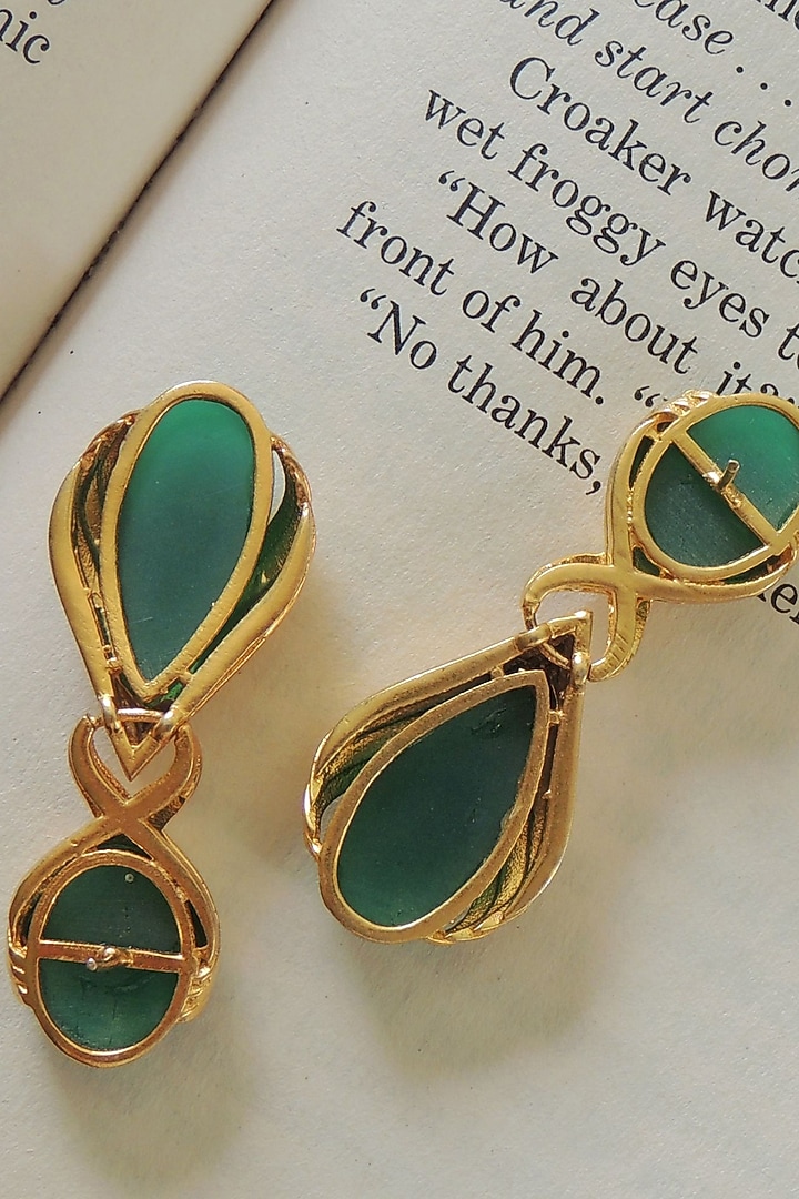 Gold Finish Emerald Handcrafted Stud Earrings by Johori at Pernia's Pop Up Shop