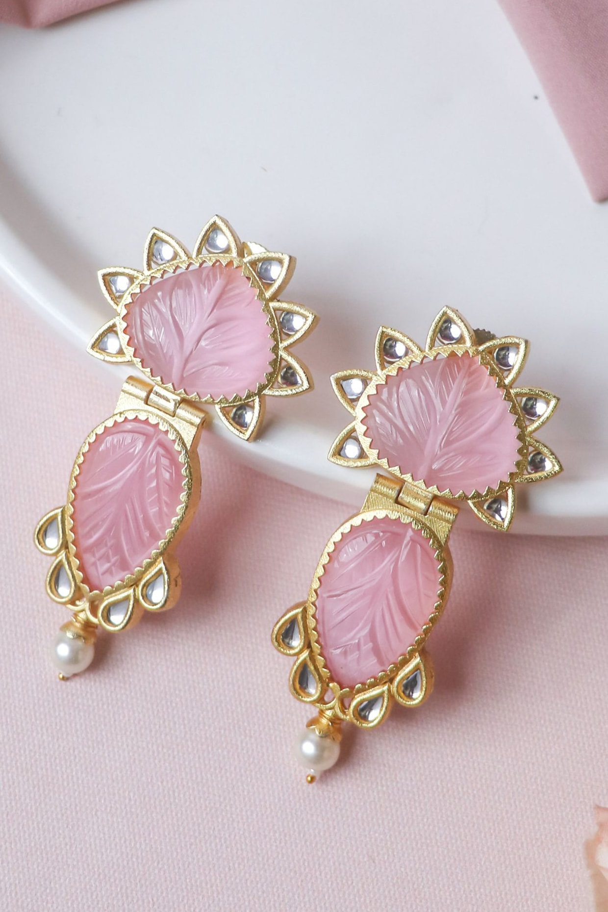 Indian Bollywood Style Light Pink Pearl Long Chandbali Earring for Party |  eBay