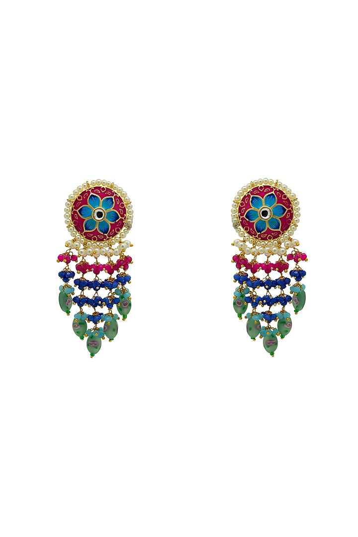 Gold Finish Enameled Rani Pink Meenakari Maang tikka Set by Johori at Pernia's Pop Up Shop