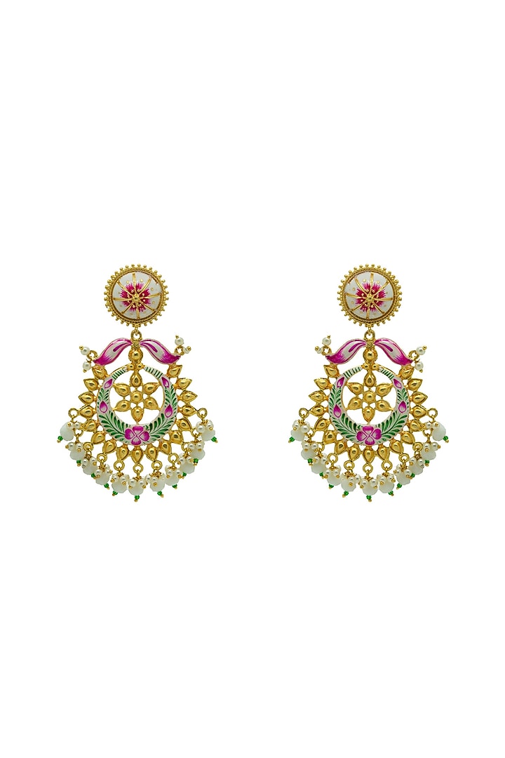 Gold Finish Enameled Handpainted Floral Maang tikka Set by Johori at Pernia's Pop Up Shop