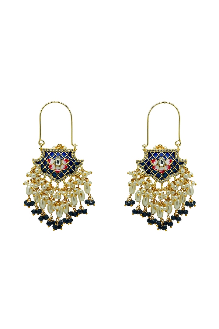 Gold Finish Blue Beaded Enameled Meenakari Maang tikka Set by Johori at Pernia's Pop Up Shop