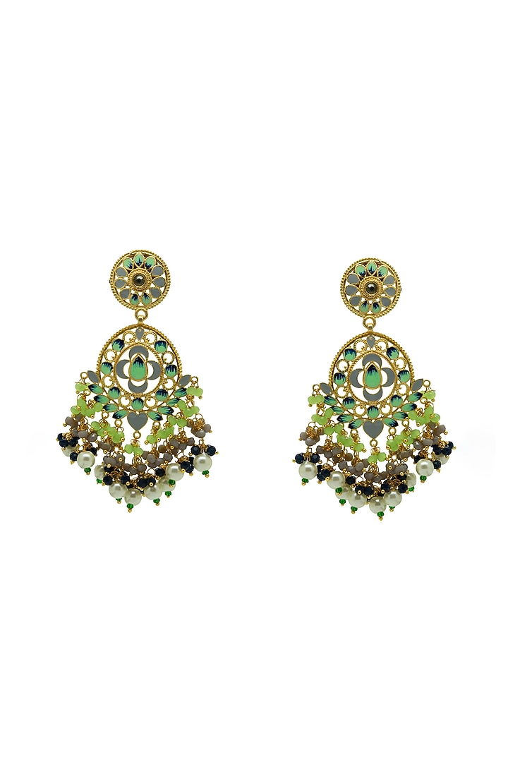 Gold Finish Beaded Enameled Meenakari Maang tikka Set by Johori at Pernia's Pop Up Shop