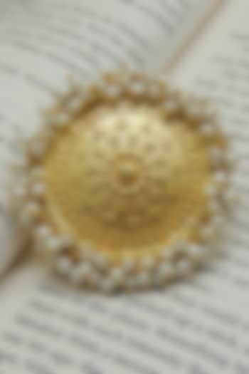 Gold Finish Pearls Handcrafted Ring by Johori at Pernia's Pop Up Shop