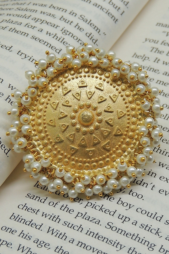 Gold Finish Pearls Handcrafted Ring by Johori at Pernia's Pop Up Shop