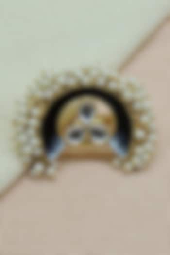 Gold Finish Pearl & Kundan Polki Black Meenakari Ring by Johori at Pernia's Pop Up Shop