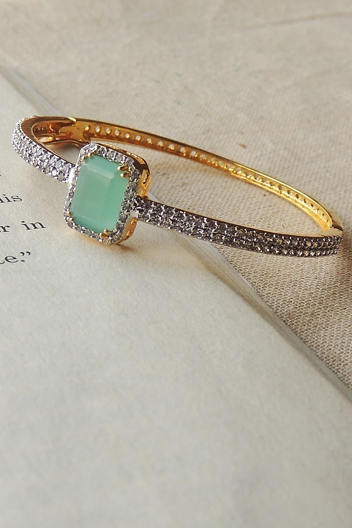 Two Tone Finish CZ & Mint Stone Bracelet by Johori at Pernia's Pop Up Shop