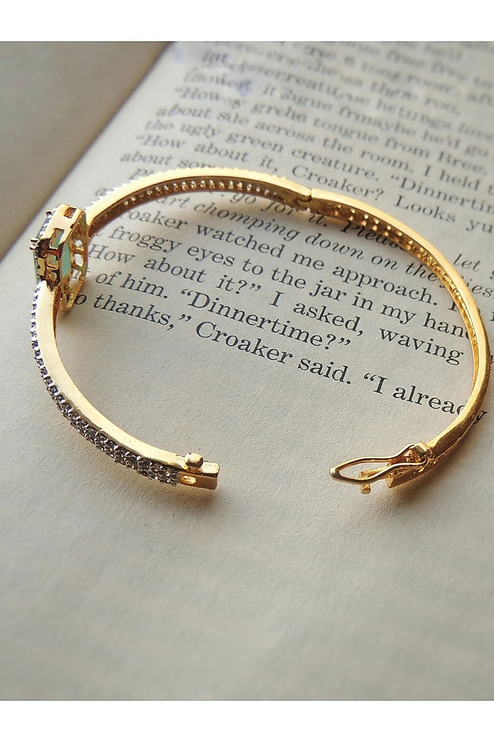 Two Tone Finish CZ & Mint Stone Bracelet by Johori at Pernia's Pop Up Shop