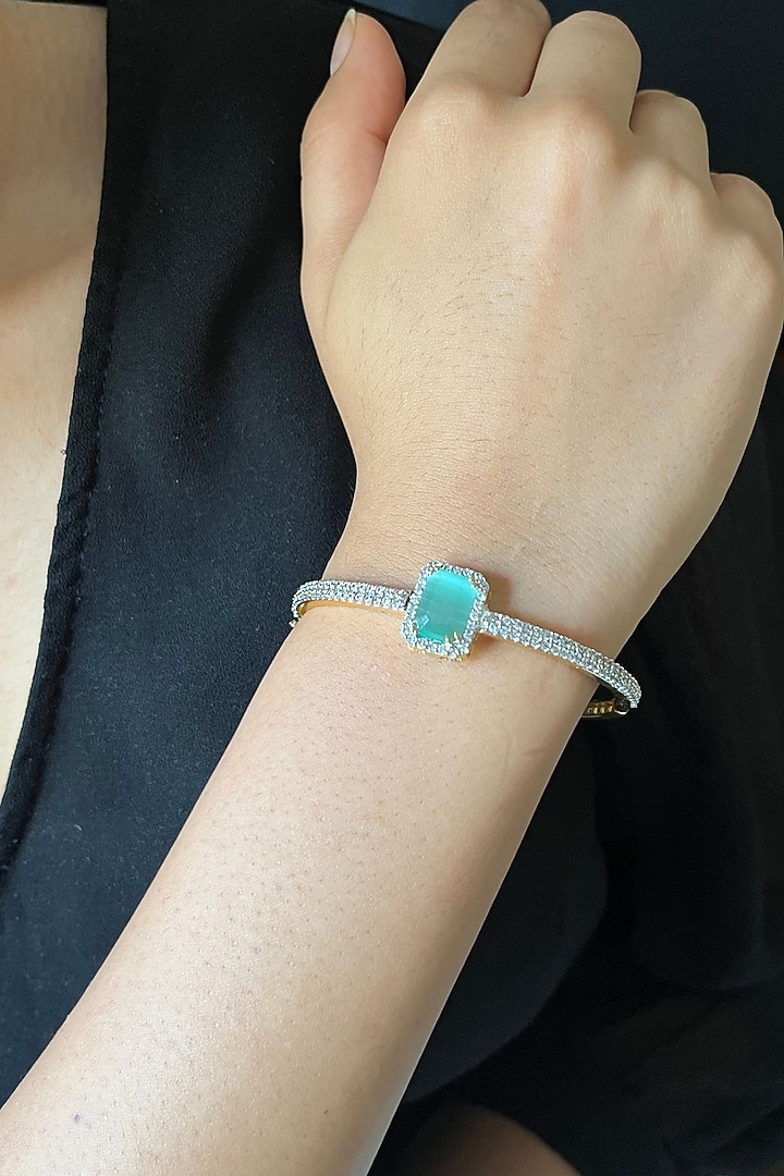 Two Tone Finish CZ & Mint Stone Bracelet by Johori at Pernia's Pop Up Shop