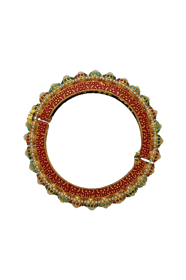 Gold Finish Jadau Ball Meenakari Enameled Bangle by Johori at Pernia's Pop Up Shop