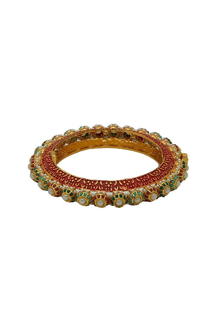 Gold Finish Jadau Ball Meenakari Enameled Bangle by Johori at Pernia's Pop Up Shop