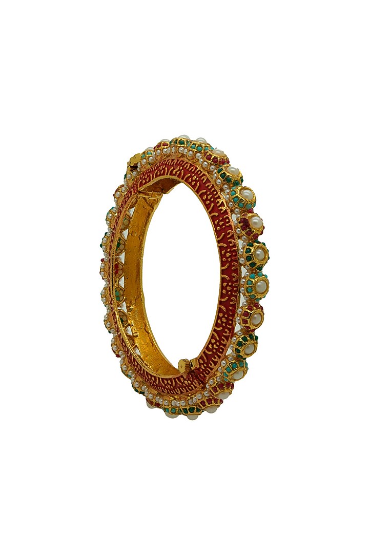 Gold Finish Jadau Ball Meenakari Enameled Bangle by Johori at Pernia's Pop Up Shop