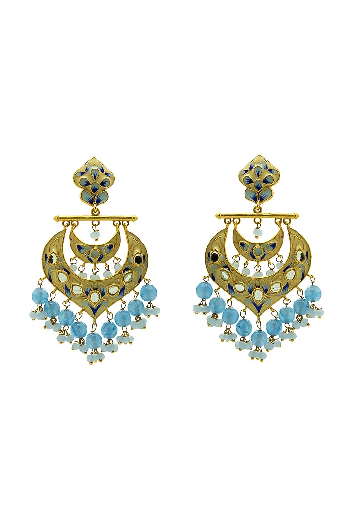 Gold Finish Off-White Kundan Dangler Earrings by Johori at Pernia's Pop Up Shop