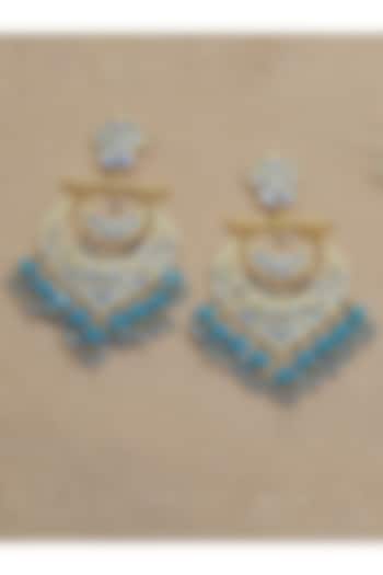 Gold Finish Off-White Kundan Dangler Earrings by Johori
