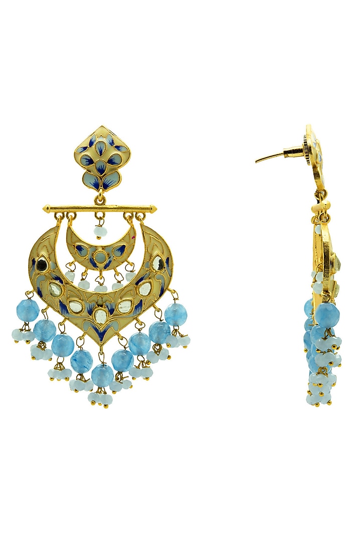 Gold Finish Off-White Kundan Dangler Earrings by Johori at Pernia's Pop Up Shop