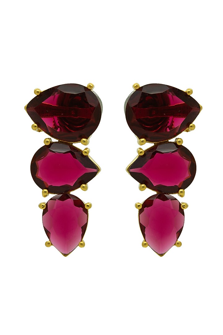 Gold Finish Ruby Synthetic Stone Stud Earrings by Johori at Pernia's Pop Up Shop