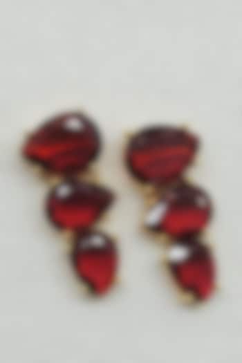Gold Finish Ruby Synthetic Stone Stud Earrings by Johori
