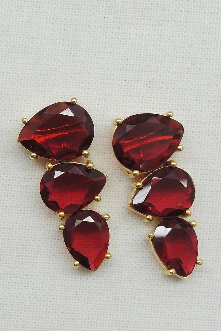Gold Finish Ruby Synthetic Stone Stud Earrings by Johori