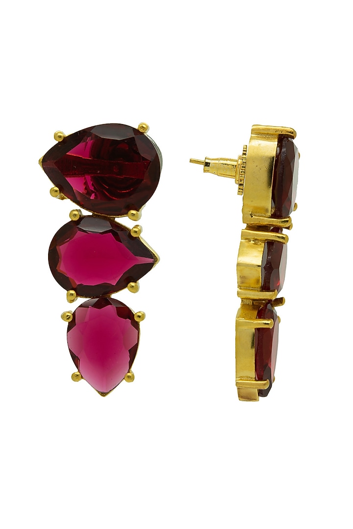 Gold Finish Ruby Synthetic Stone Stud Earrings by Johori at Pernia's Pop Up Shop