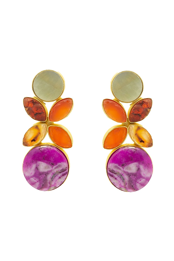 Gold Finish Multi-Colored Natural Stone Stud Earrings by Johori at Pernia's Pop Up Shop
