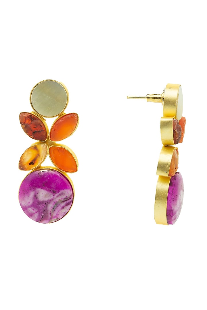Gold Finish Multi-Colored Natural Stone Stud Earrings by Johori at Pernia's Pop Up Shop