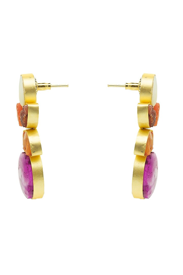 Gold Finish Multi-Colored Natural Stone Stud Earrings by Johori at Pernia's Pop Up Shop