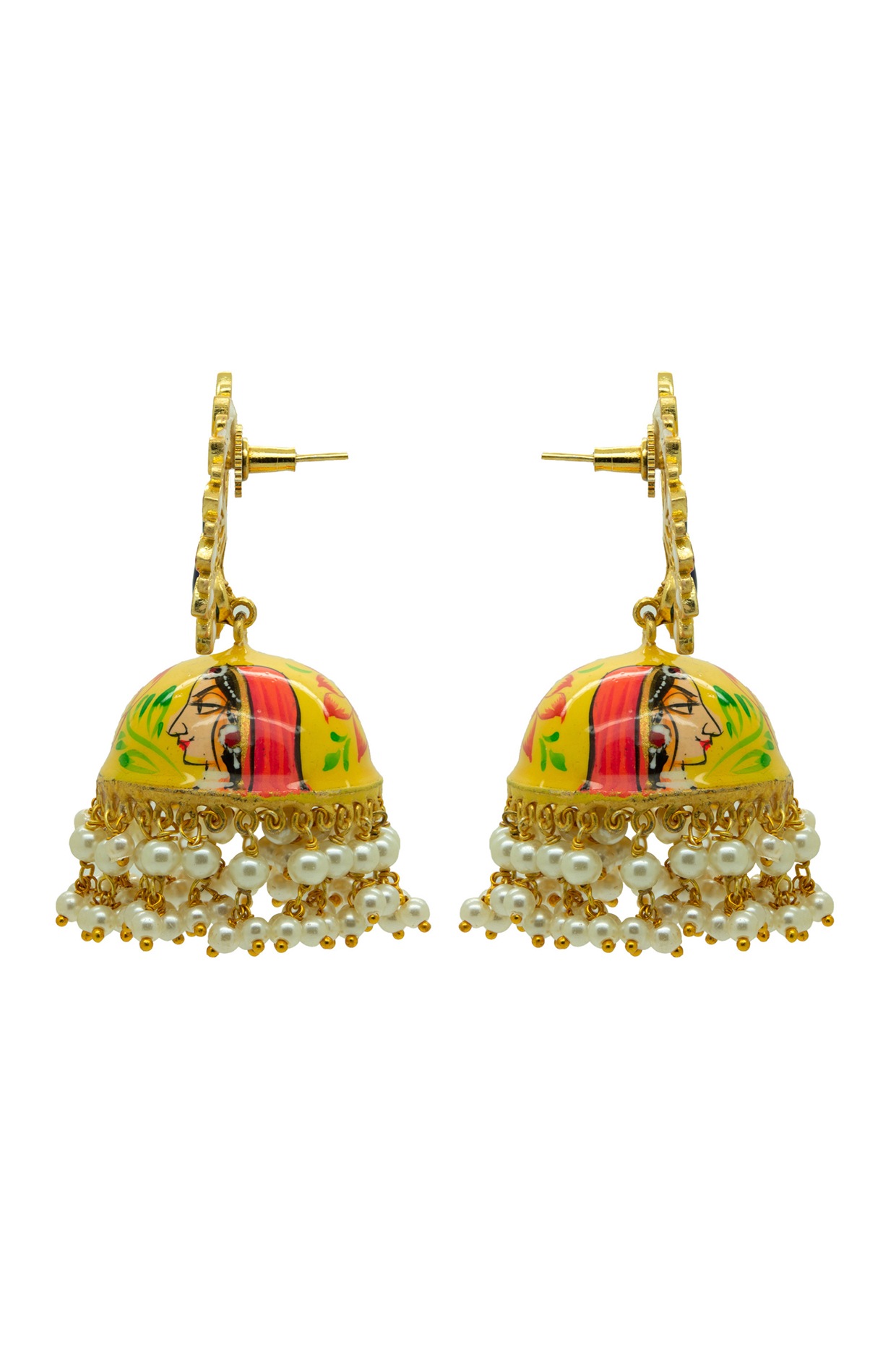 Cheerful Enamel Golden Jaipuri Jhumka