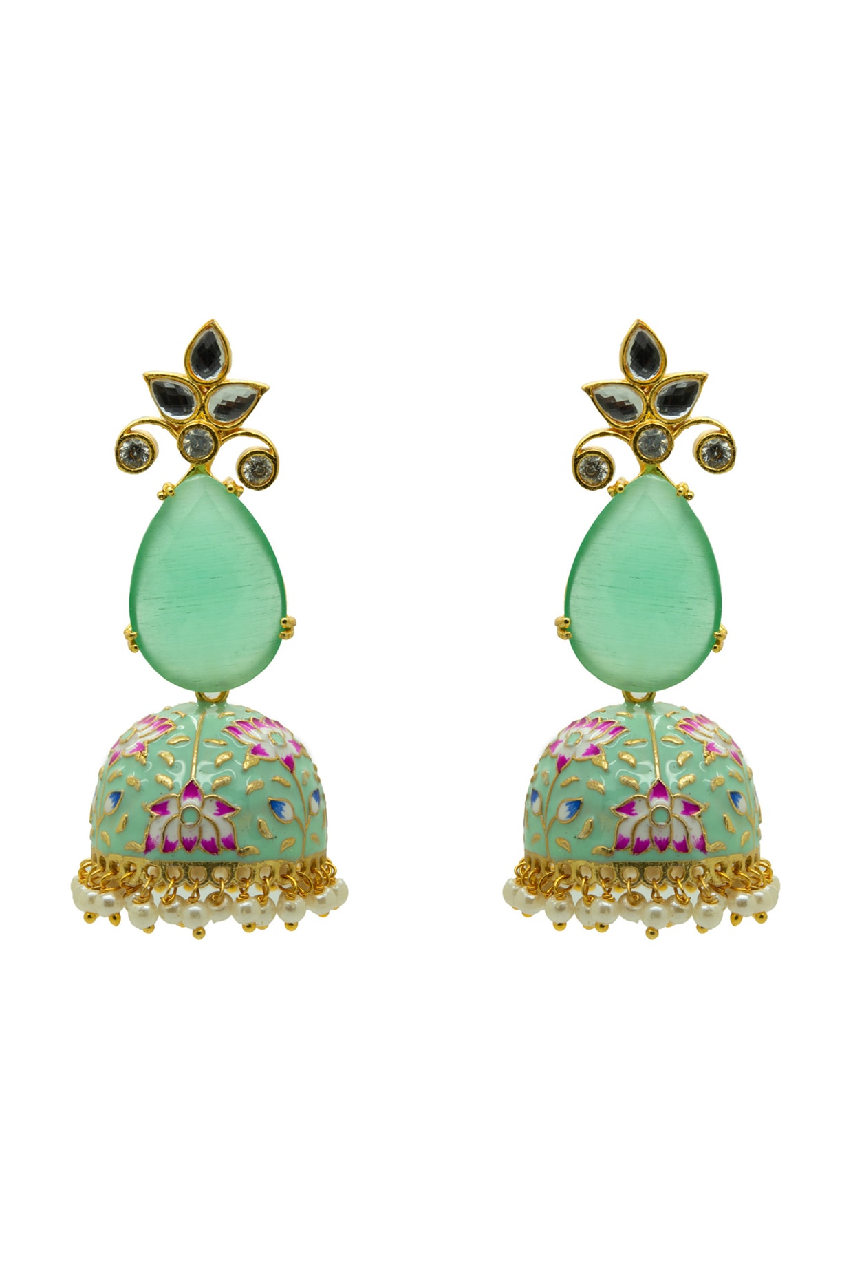 Green Meenakari Peacock Hand Painted Meena Kari Earrings with Multi Co –  ShopBollyWear.Com