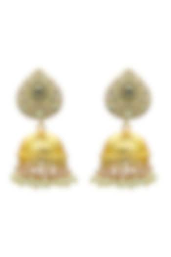 Gold Finish Pink Pearl Lotus Meenakari Dangler Earrings by Johori at Pernia's Pop Up Shop