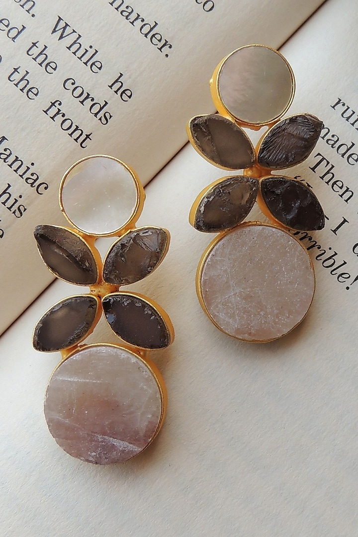 Gold Finish Multi-Colored Natural Stone Stud Earrings by Johori at Pernia's Pop Up Shop