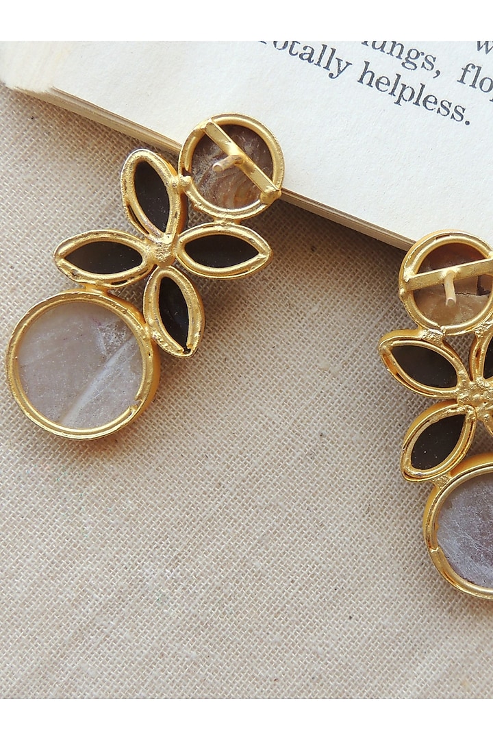 Gold Finish Multi-Colored Natural Stone Stud Earrings by Johori at Pernia's Pop Up Shop