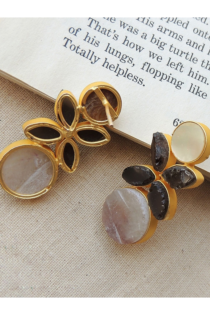 Gold Finish Multi-Colored Natural Stone Stud Earrings by Johori at Pernia's Pop Up Shop