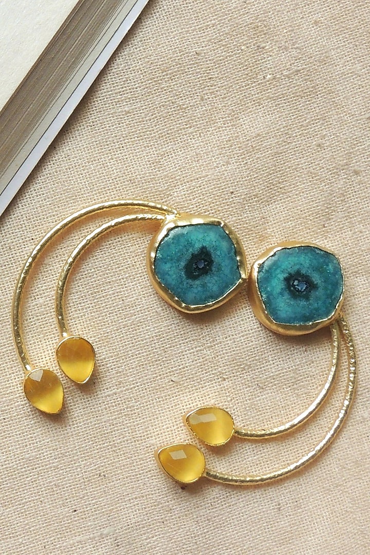 Gold Finish Multi-Colored Natural Stone Wired Stud Earrings by Johori at Pernia's Pop Up Shop