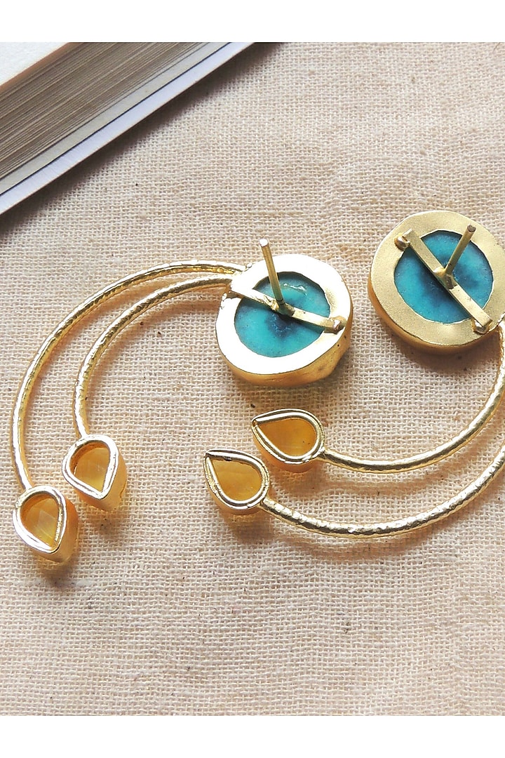 Gold Finish Multi-Colored Natural Stone Wired Stud Earrings by Johori at Pernia's Pop Up Shop