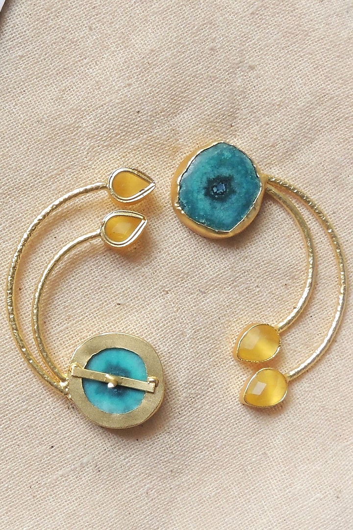 Gold Finish Multi-Colored Natural Stone Wired Stud Earrings by Johori at Pernia's Pop Up Shop